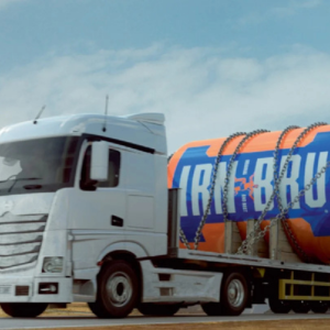 Massive Irn Bru can strap on the back of a lorry