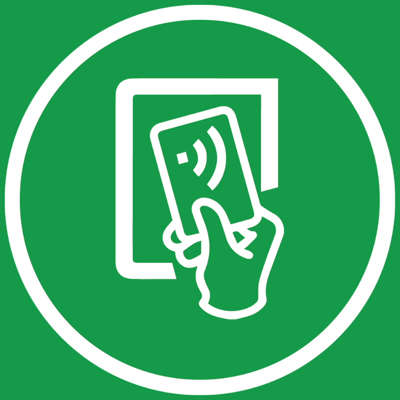 Image of contactless payment logo with green background