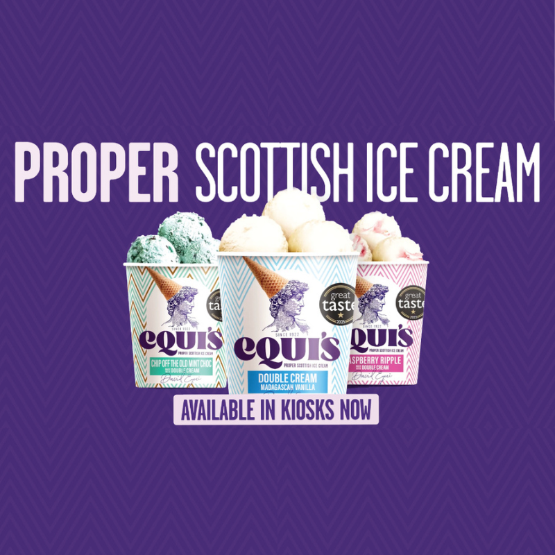 Promotional image for Equis Ice Cream stating "Proper Scottish ice cream"