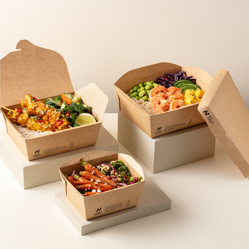 image of notpla packaging with food inside on plain background