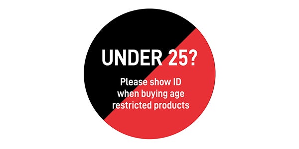 White background with Under 25 logo that reads &quot;Under 25? Please show ID when buying age restricted products&quot;. 