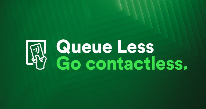 Graphic promoting contactless payments with a card tapping payment icon.
