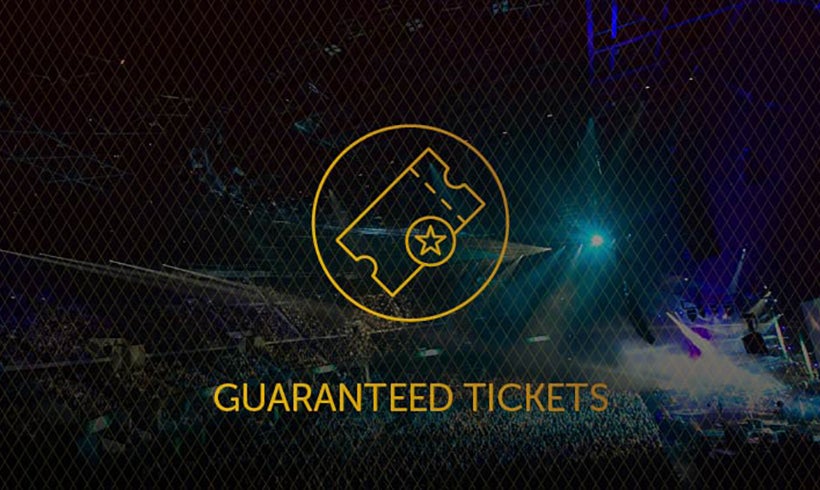 View of the inside of the OVO Hydro with Guaranteed Tickets text and icon overlay.