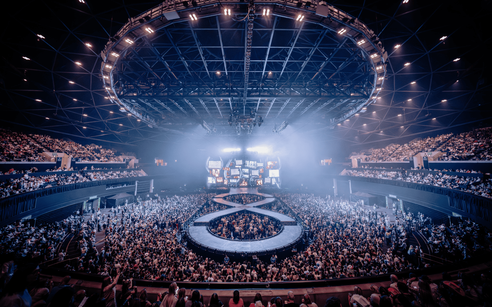 Infinity stage at the OVO Hydro with the crowd surrounding it.