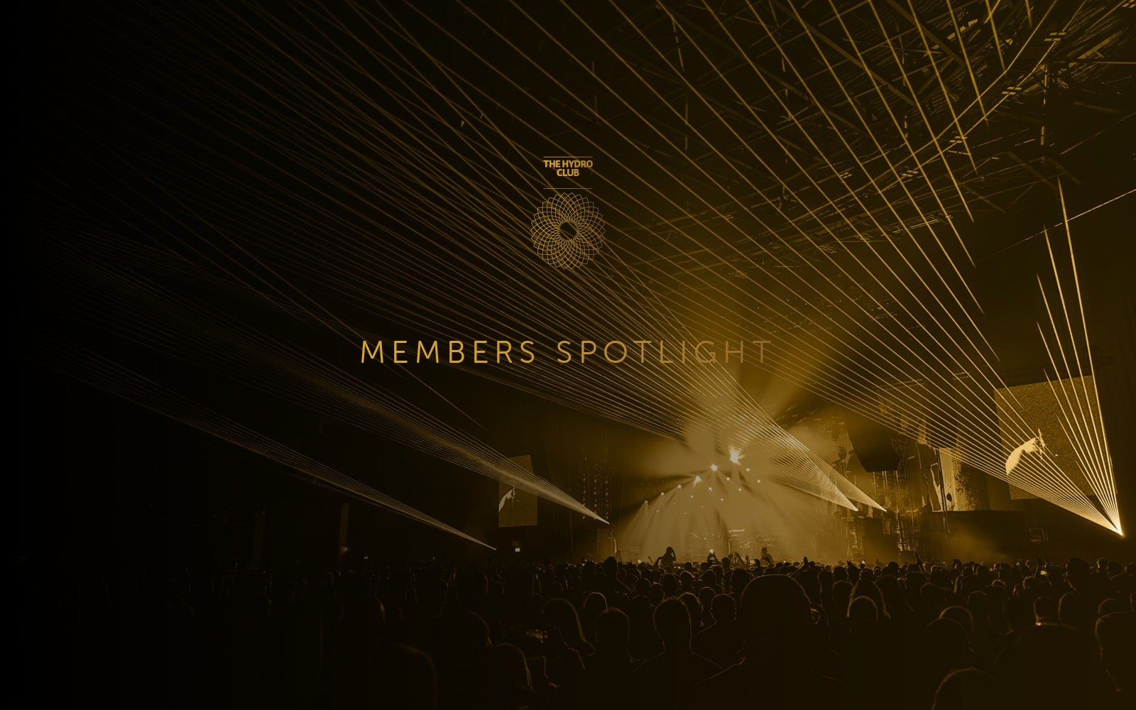 View of the OVO Hydro stage from the crowd with Member in the Spotlight text and icon overlay.