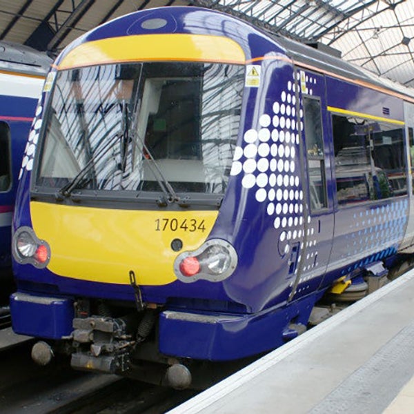 A Scotrail train in Glasgow Central Station.