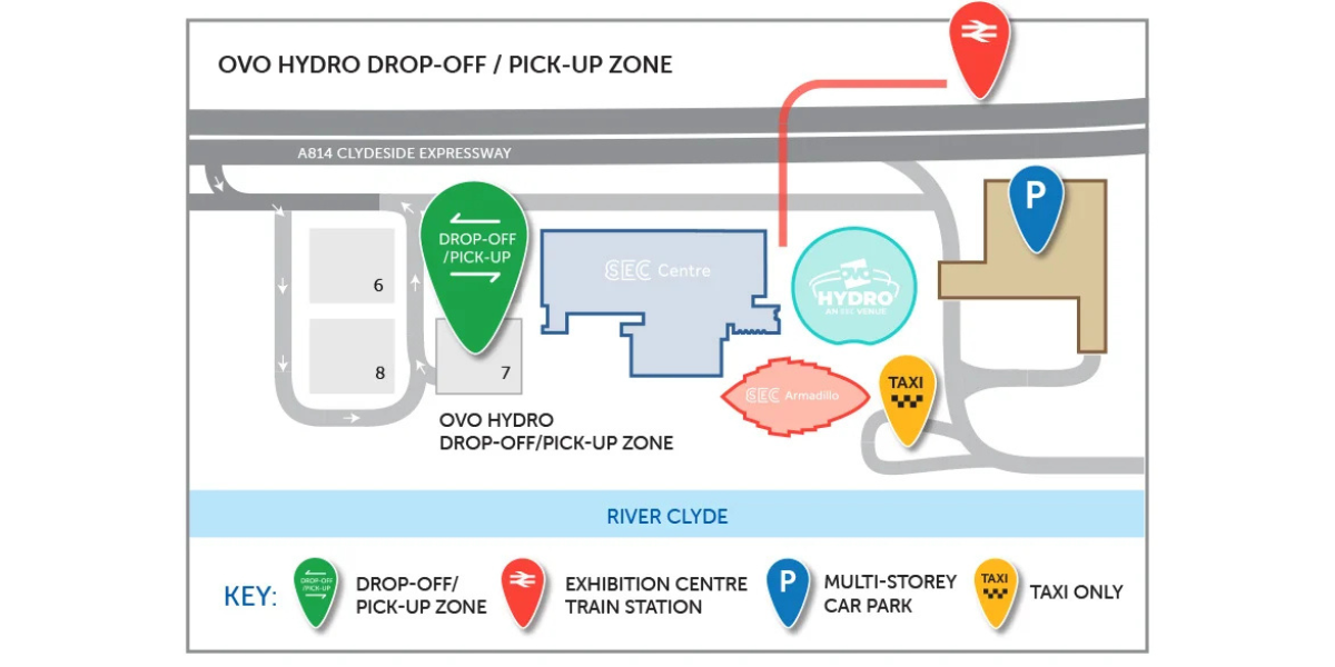Map of OVO Hydro drop off/pick up zone