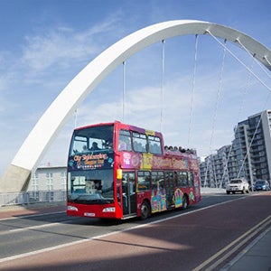 Bus driving over the bridge near the OVO Hydro.